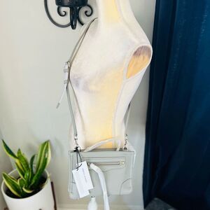 REBECCA MINKOFF Regan‎ Leather Crossbody Bag, Travel, Color: Gray (Perla), NEW